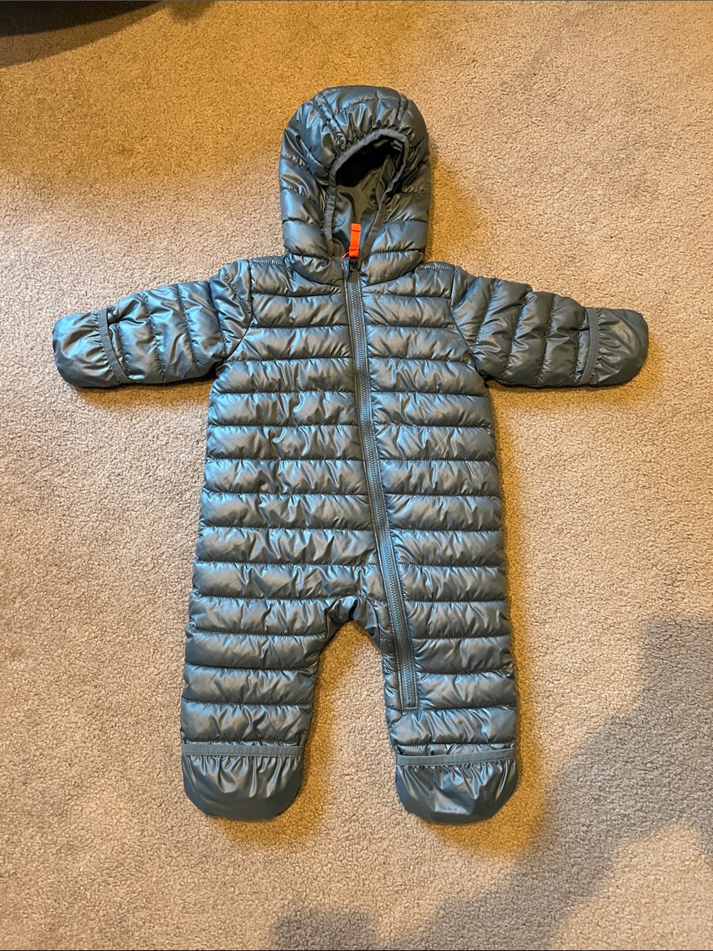 Primary Green-Gray Quilted Footed One-Piece Snowsuit